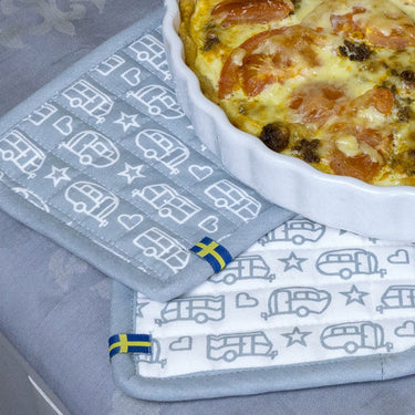Grytlapp husvagn, vit-grå, 2‐pack