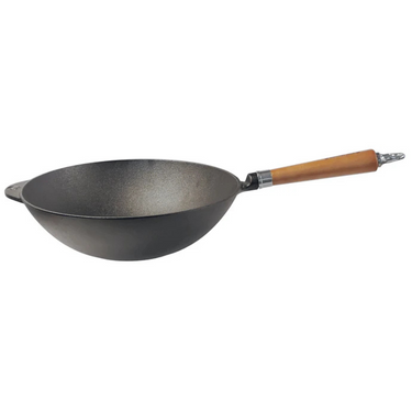 Wokpanna Gjutjärn 32cm Skaft Bok brun