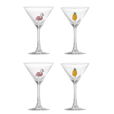 Misa Cocktailglas 4-pack – Flamingo & Ananasdesign Ø9 x H16 cm