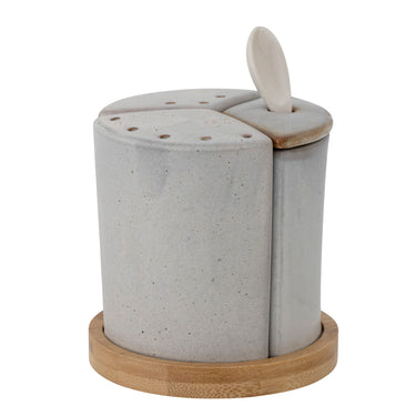 Josefine Salt & Pepparset med Bricka – Ø11 x H11 cm