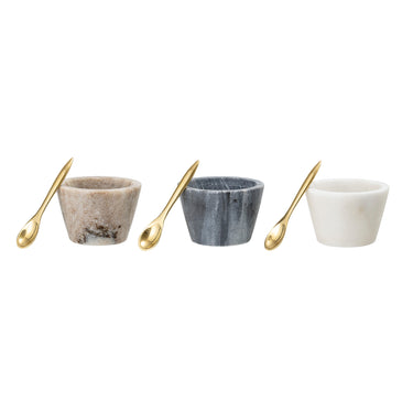Rosamynthe Saltkar med Sked Marmor 3-pack – Ø7,5 x H5 cm