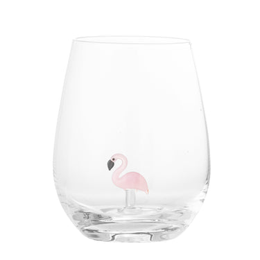 Misa Dricksglas med Flamingo – Handdekor i Rosa Ø9 x H12 cm