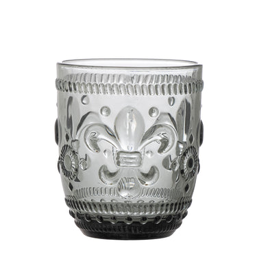 Cordelia Dricksglas – Grått Glas med Präglade Detaljer Ø8 x H10 cm